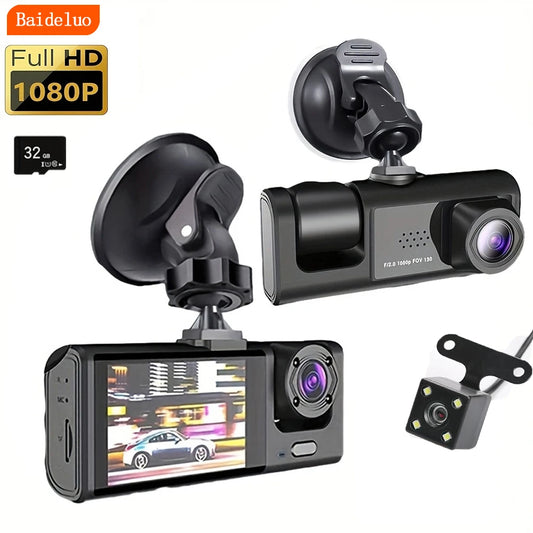 Dash Cam W/ IR Night Vision Loop Recording & 2" IPS Screen 1080P 3 Camera