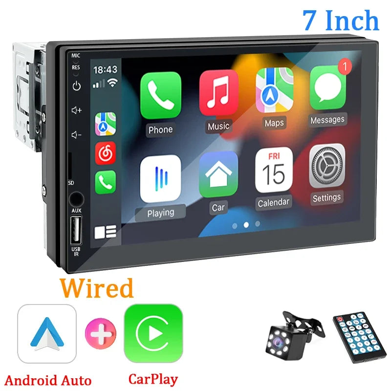Android Auto 1 Din Car Radio Carplay Multimedia Player 7‘’ HD Touch Screen FM AUX Input Bluetooth MirrorLink Universal Autoradio
